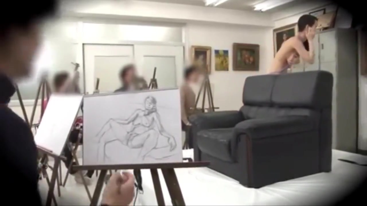 Sexy big tits milf fucked by a male nude model in front of of painters