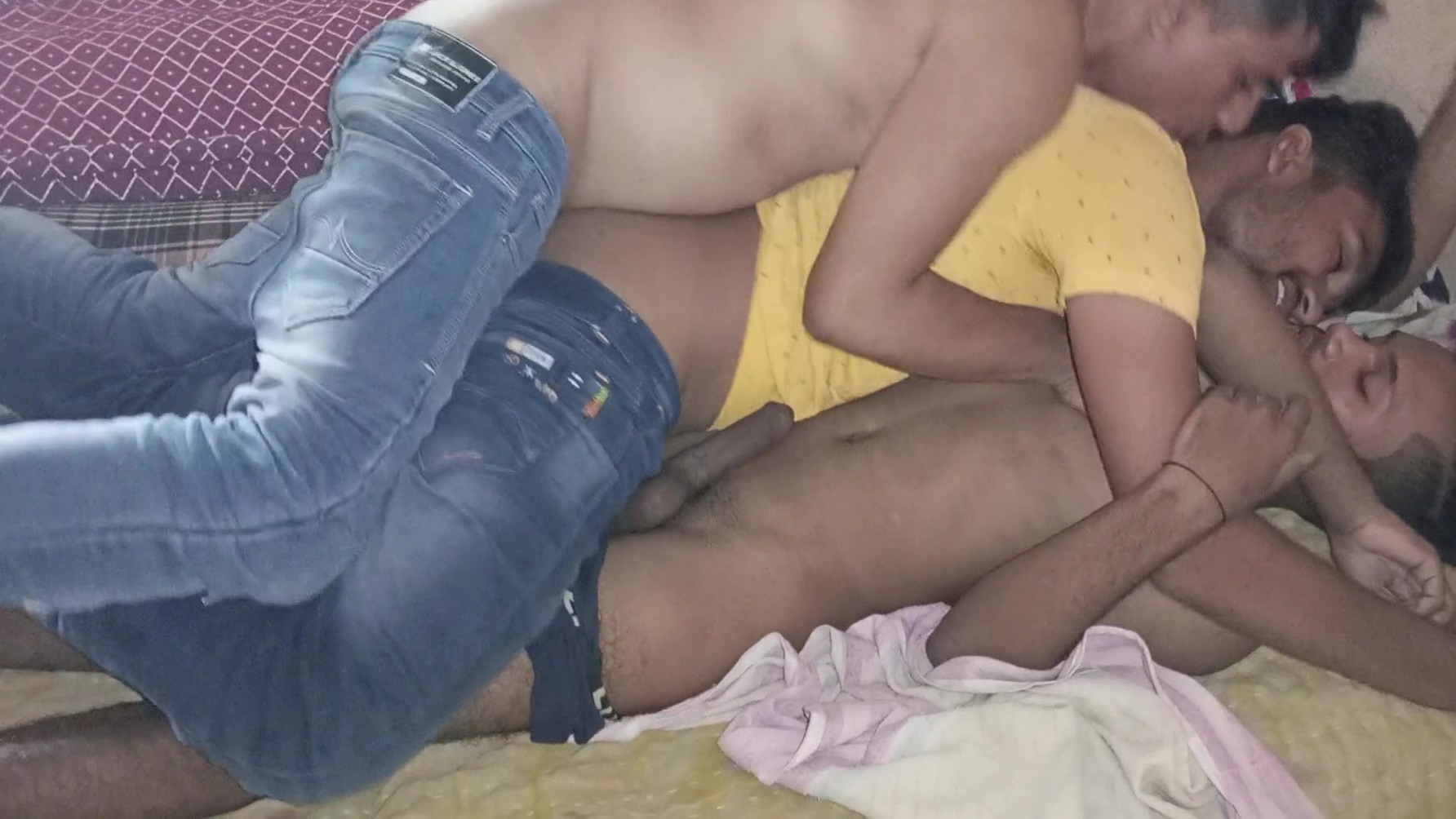 Indian Gay - Three Young Guys Quench Their Ass Thirst On The Old Bed In The Old House