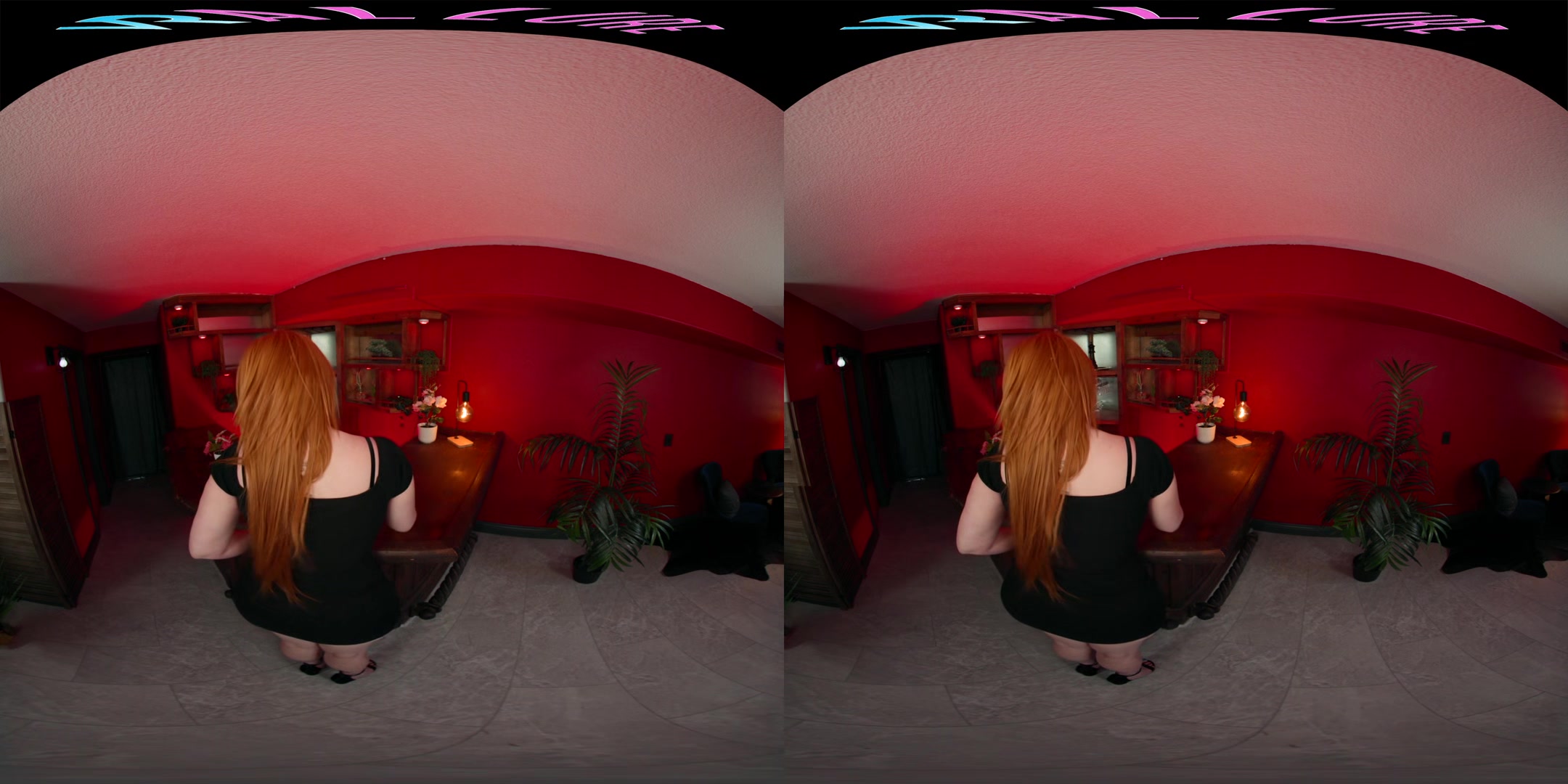 Curvy redhead shoves a toy up her ass in virtual reality