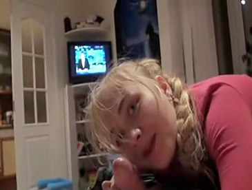 Blonde cutie is sucking on a hard rod