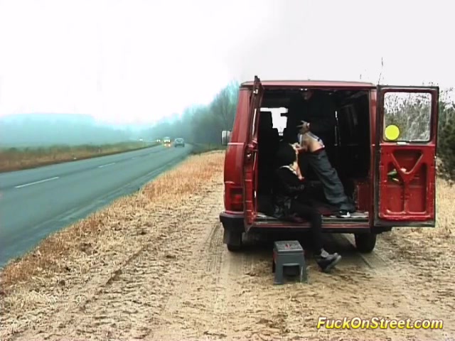 horny whore sucks cock on the road