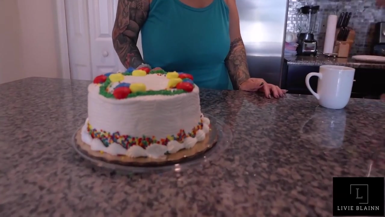 Livie Blainn And Hollee Huntress In Eating Cake Outta Cake With A Special Candle To Blow