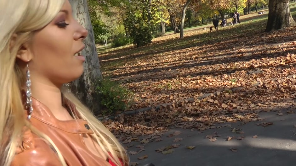 Hot blonde sucks and rides cock in the outdoors