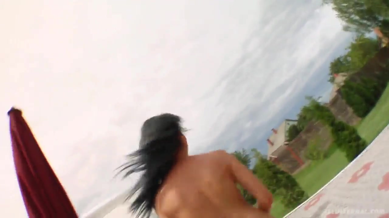 Two men fucking hottie very hard outdoors