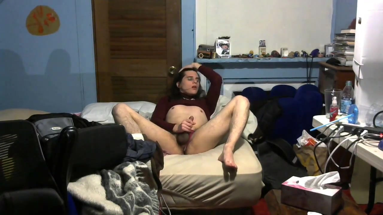 Femboy slut see through leggings pink thong self facial