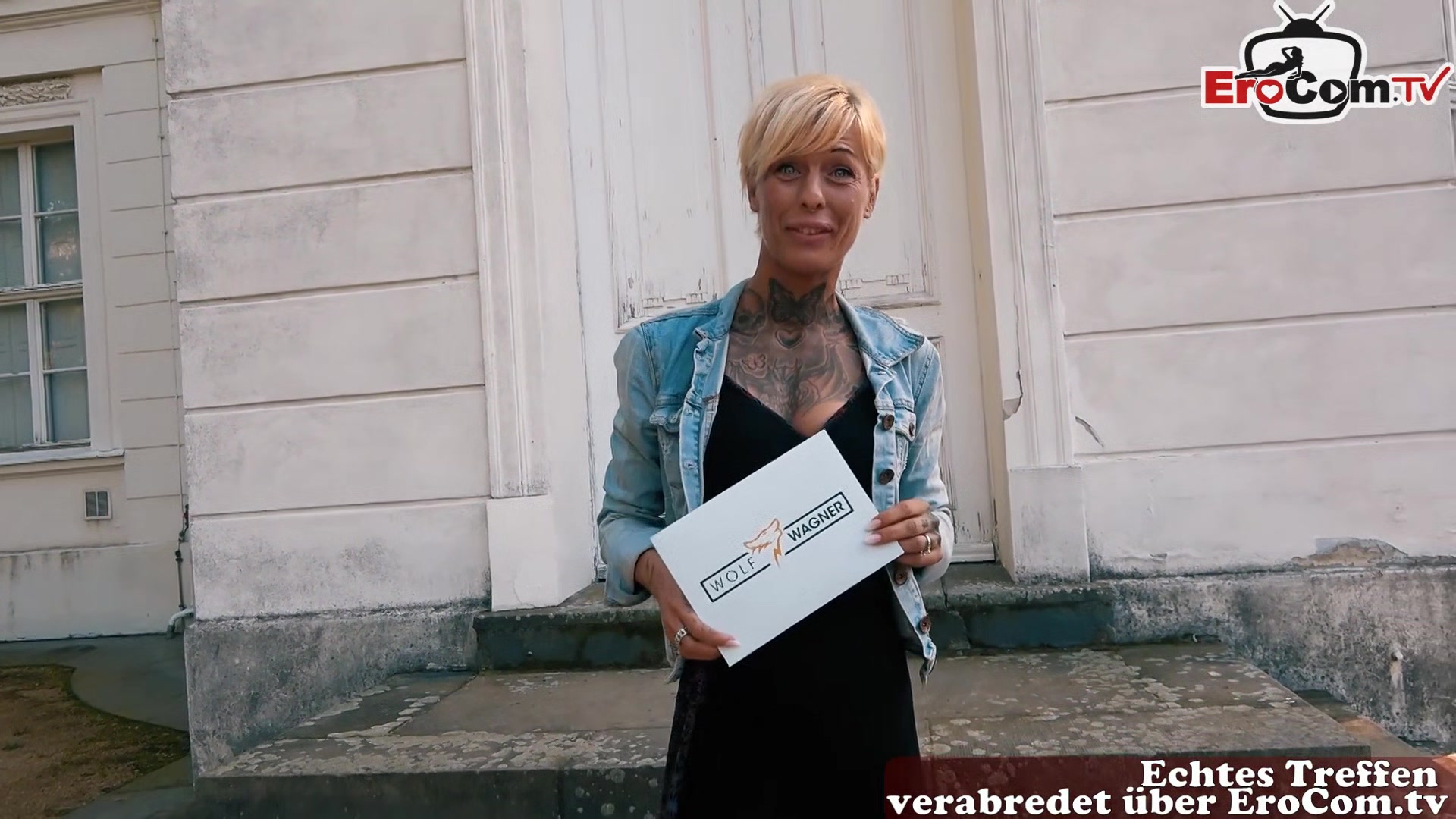 skinny short hair blonde tattoo german milf at public pick up street EroCom Date flirt