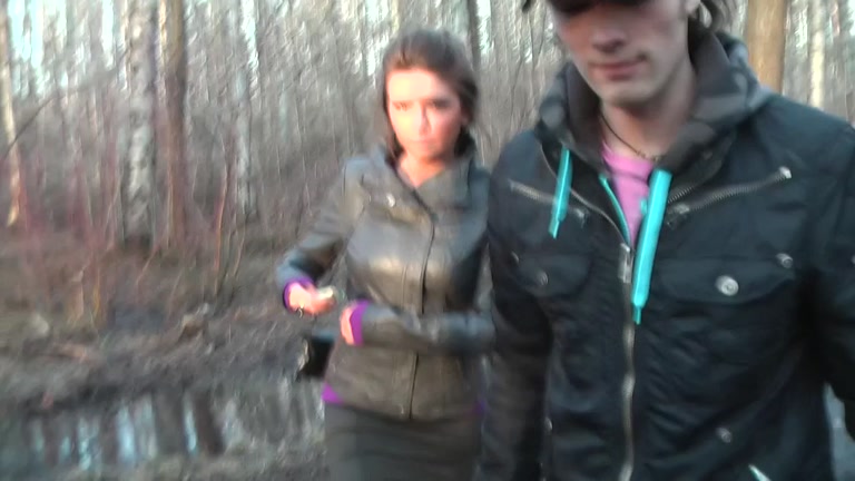 Busty pick up girl works two dicks