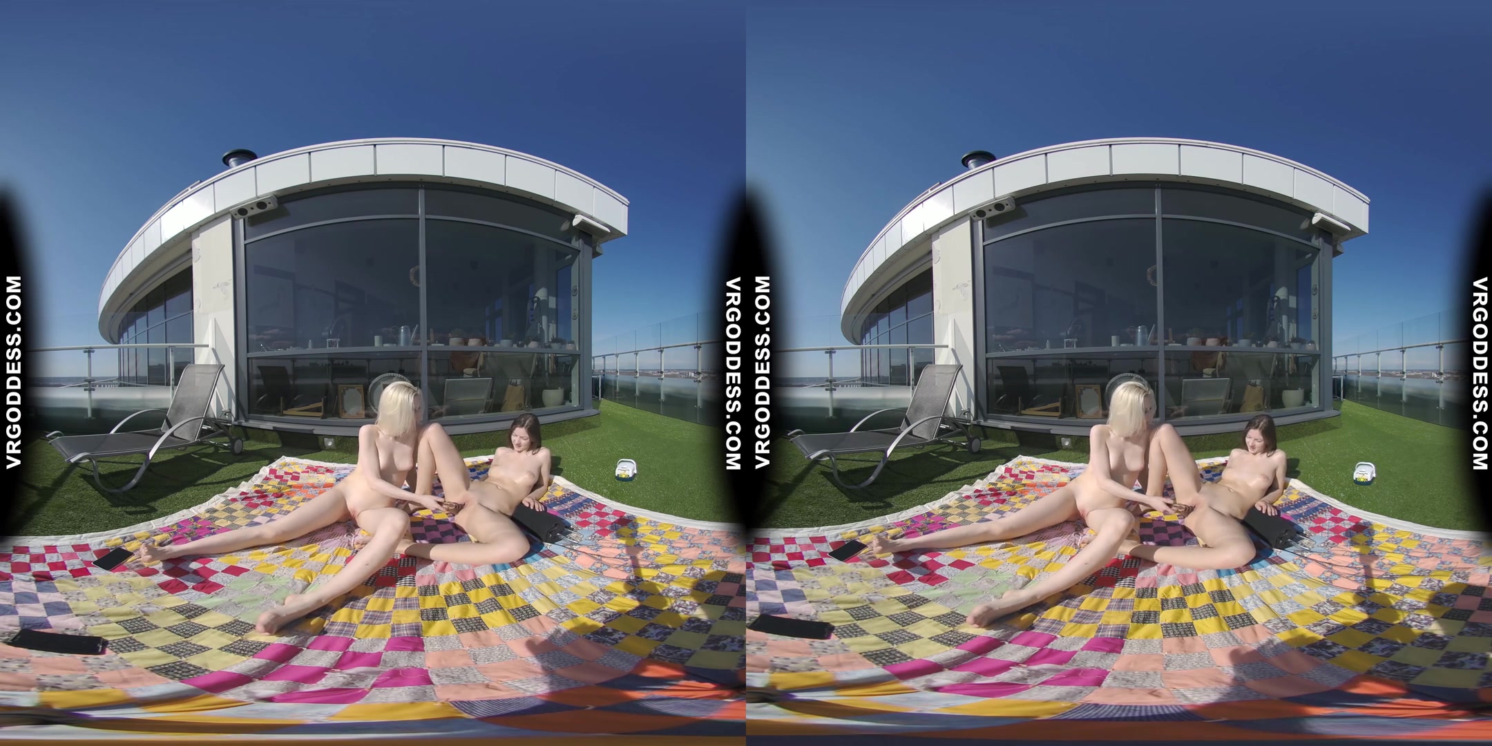 2 Hot Girls Rebeka Ruby And Ingrida Masturbating In The Sun With Glass Dildos Bubbles And Sunbathing