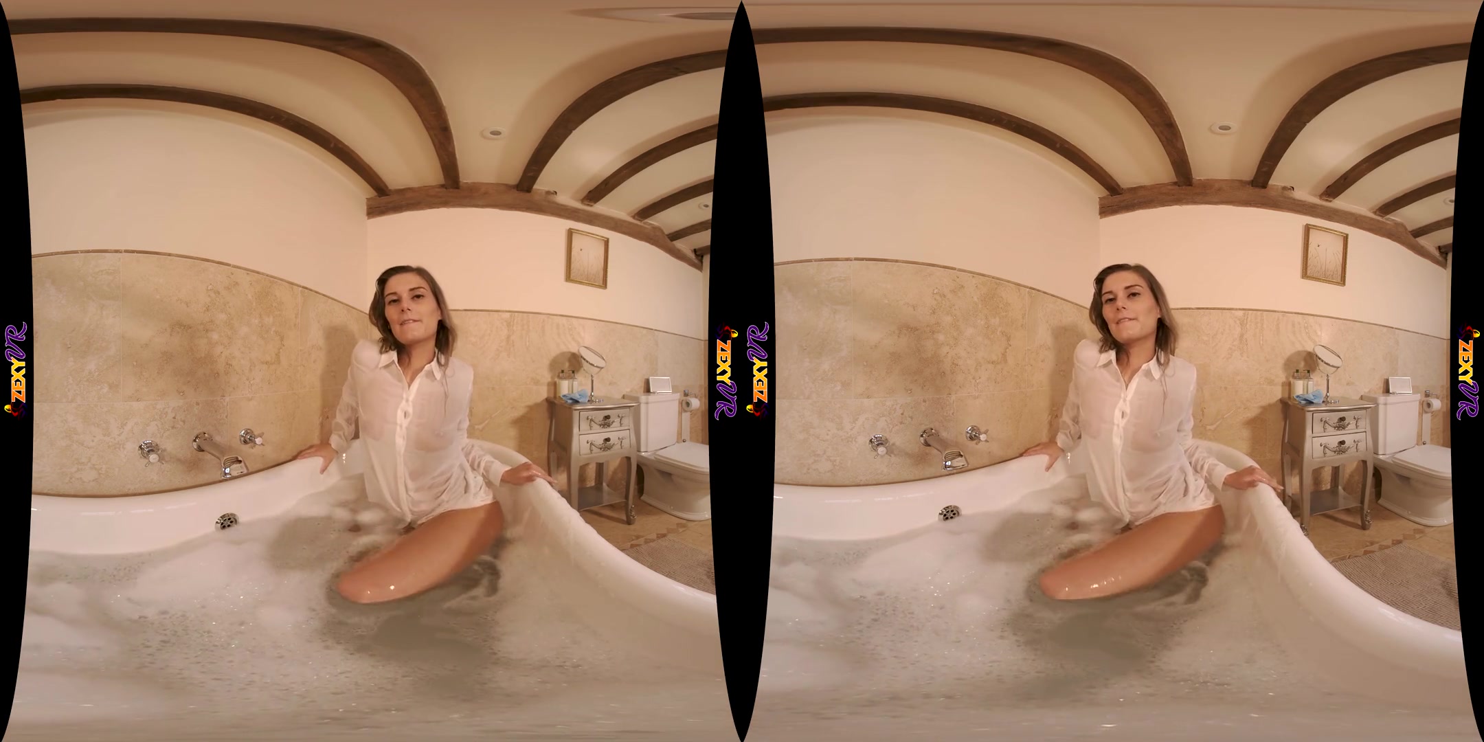 Bubble Trouble - Amateur MILF Wet Shirt in the Bathtub