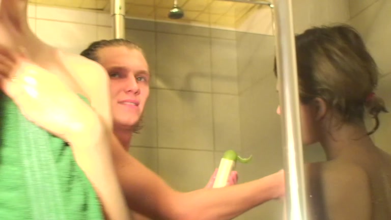 Threesome foamy sex in the steamy shower