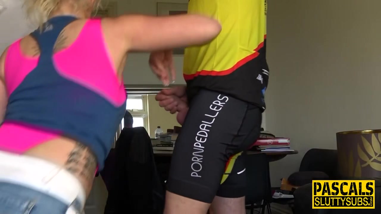Submissive whore gagging on cock