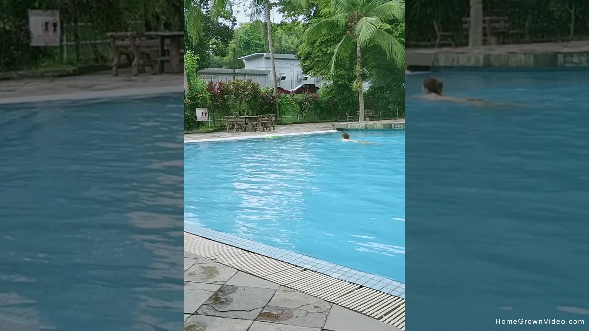 Julia enjoys a dip in the pool before enjoying a bounce on Alex's big cock.