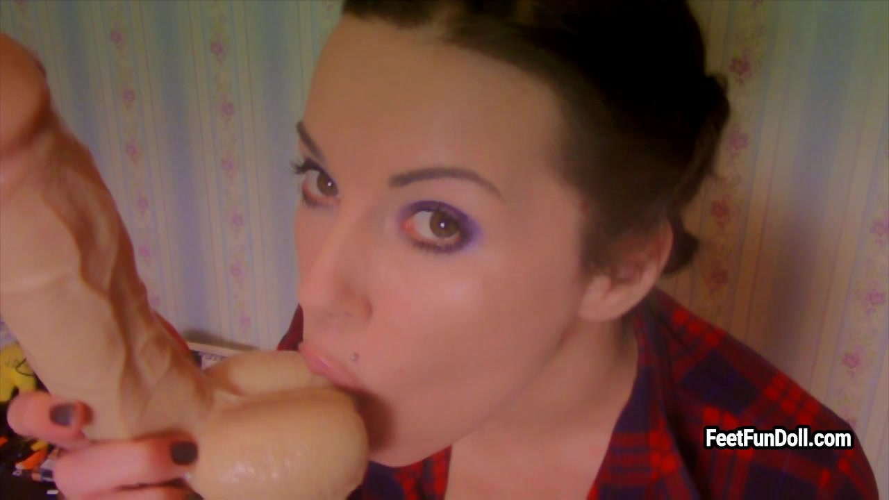 Pornstar Feet Fun Doll sucks toy and gets cum as if it were real dick