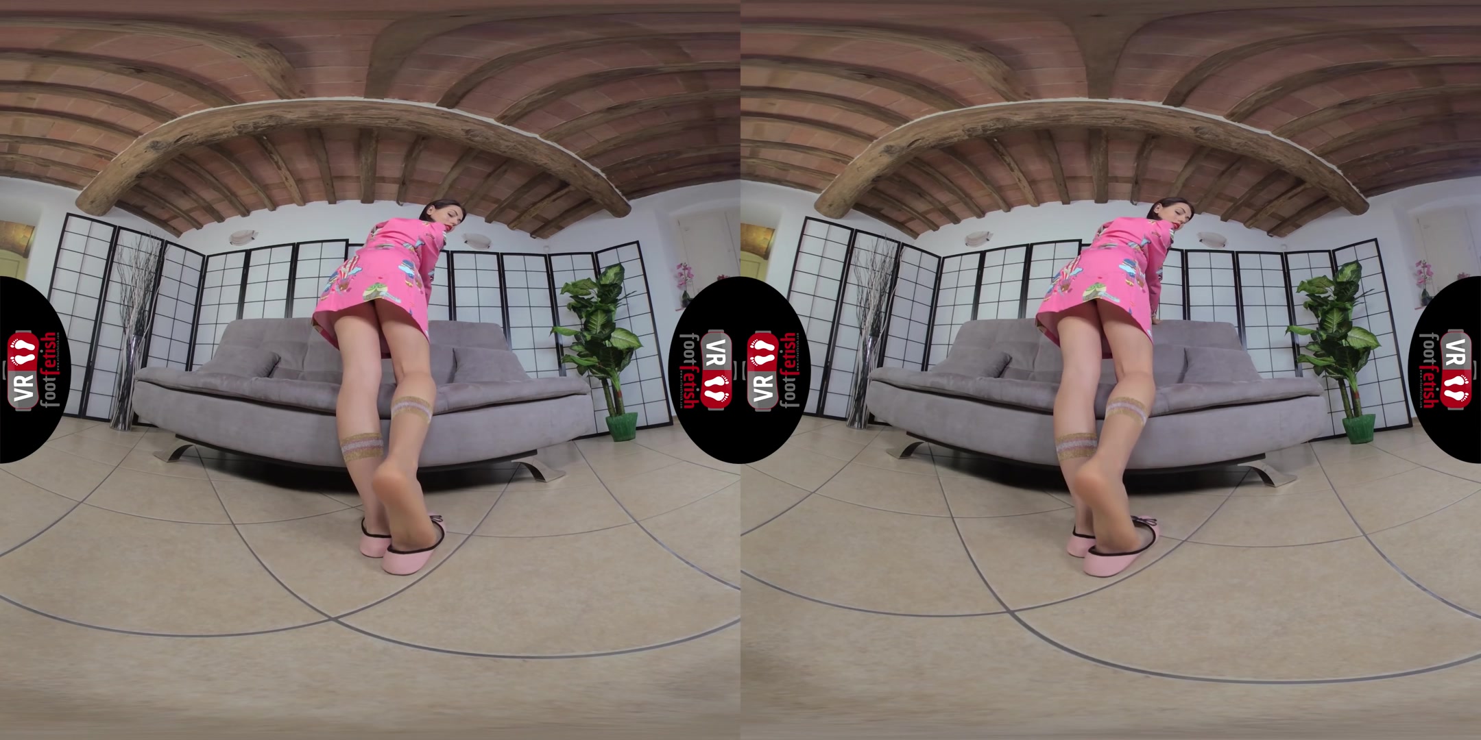 Super Sexy Petra In Midcalf Nylon Socks And Pink Ballerina Flats - VRFootFetish