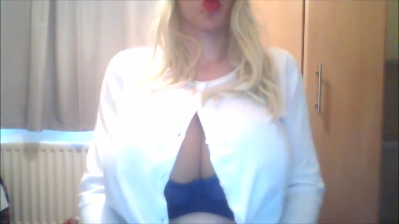 Unbuttoned White Top Blue Sheer Bra Bounce POV