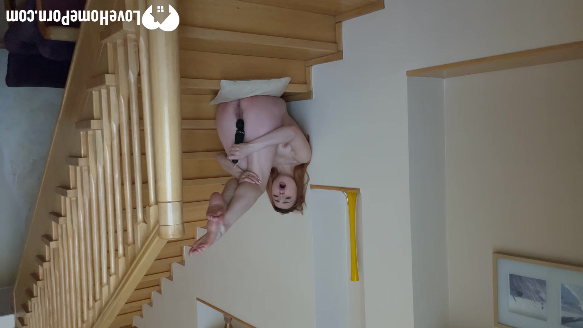 Stripping and playing with myself on the staircase