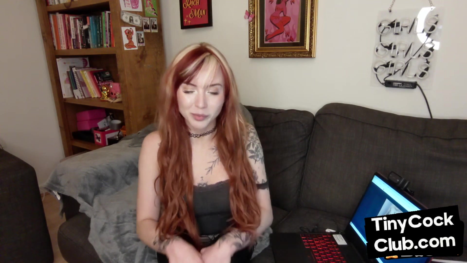 Tattooed SPH solo babe talks dirty in small cock humiliation