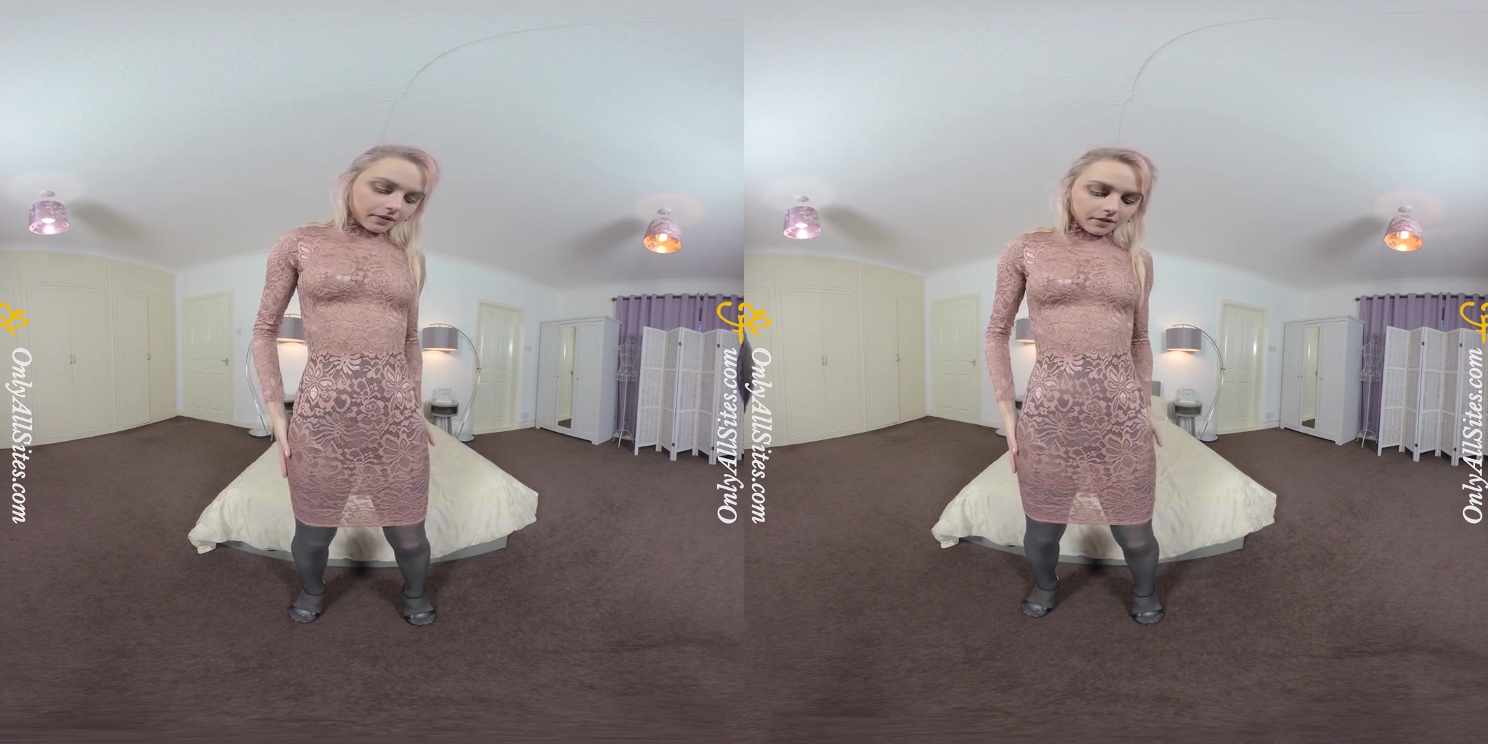 Chloe Toy - Lace Dress; Hot Blonde Strips Down to Pantyhow