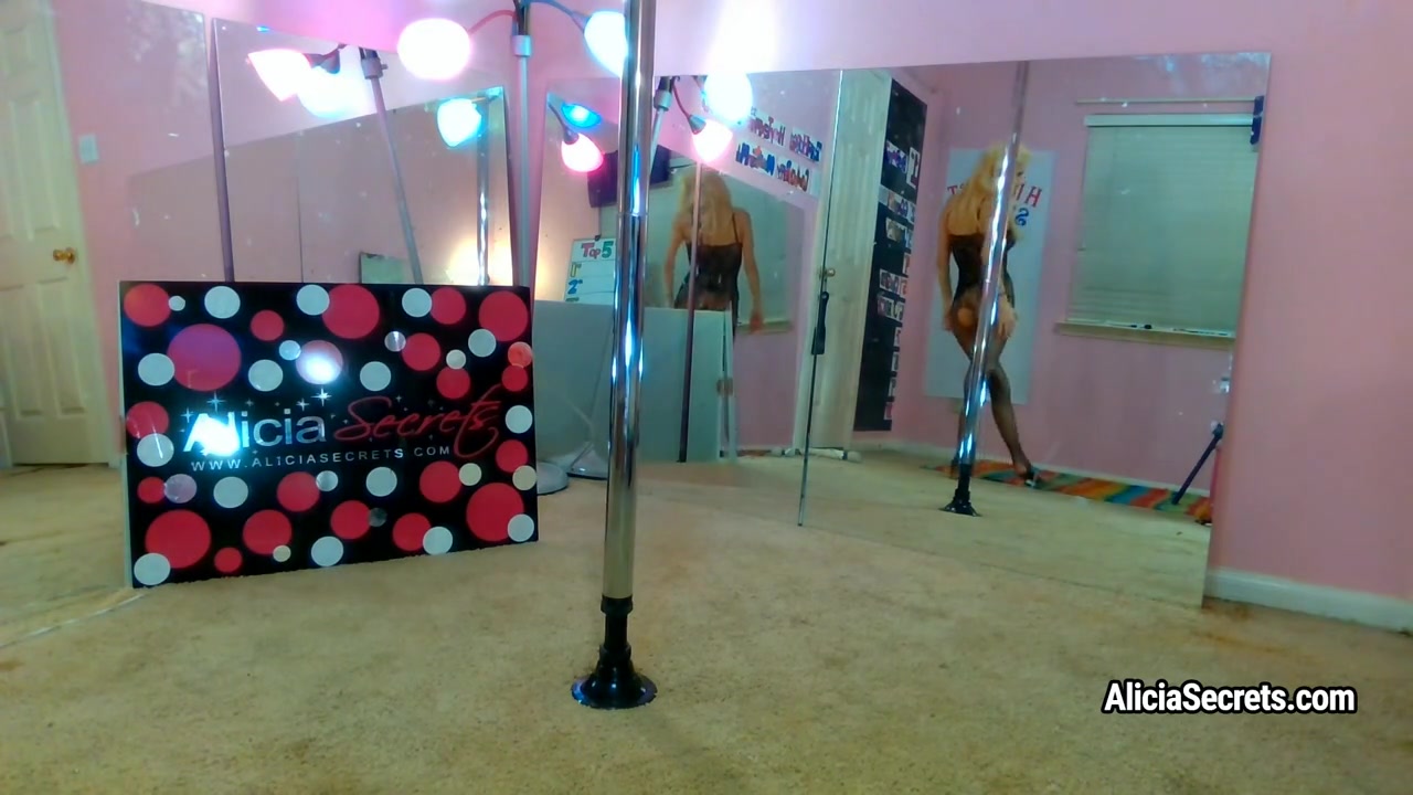 Alicia Secrets in fishnets suit masturbates after dancing on pylon