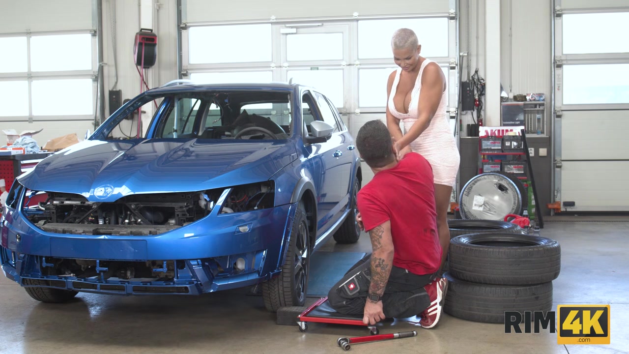 RIM4K. Dame with big boobs is licking anus in the car repair shop