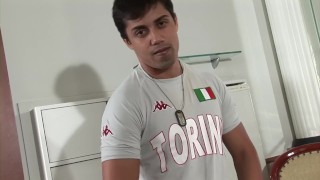 Latino DILF shows off his athletic body and strokes his cock
