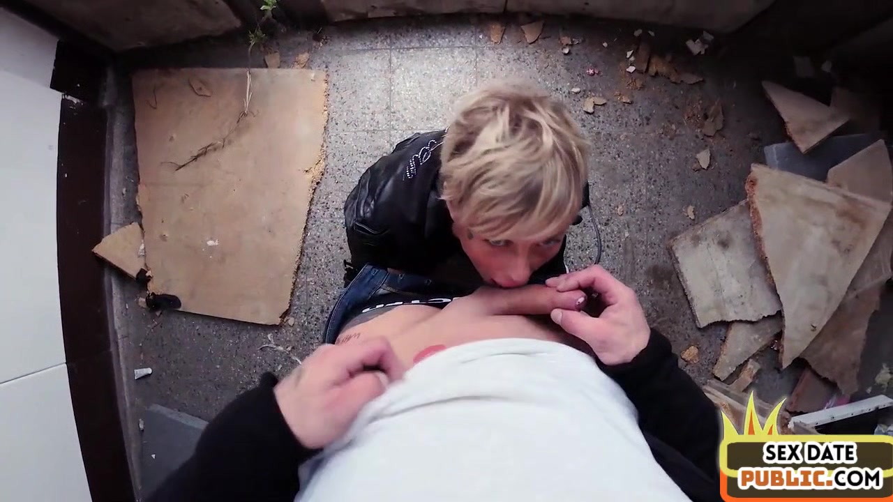 Public MILF with tattooed body fucked in abandoned building