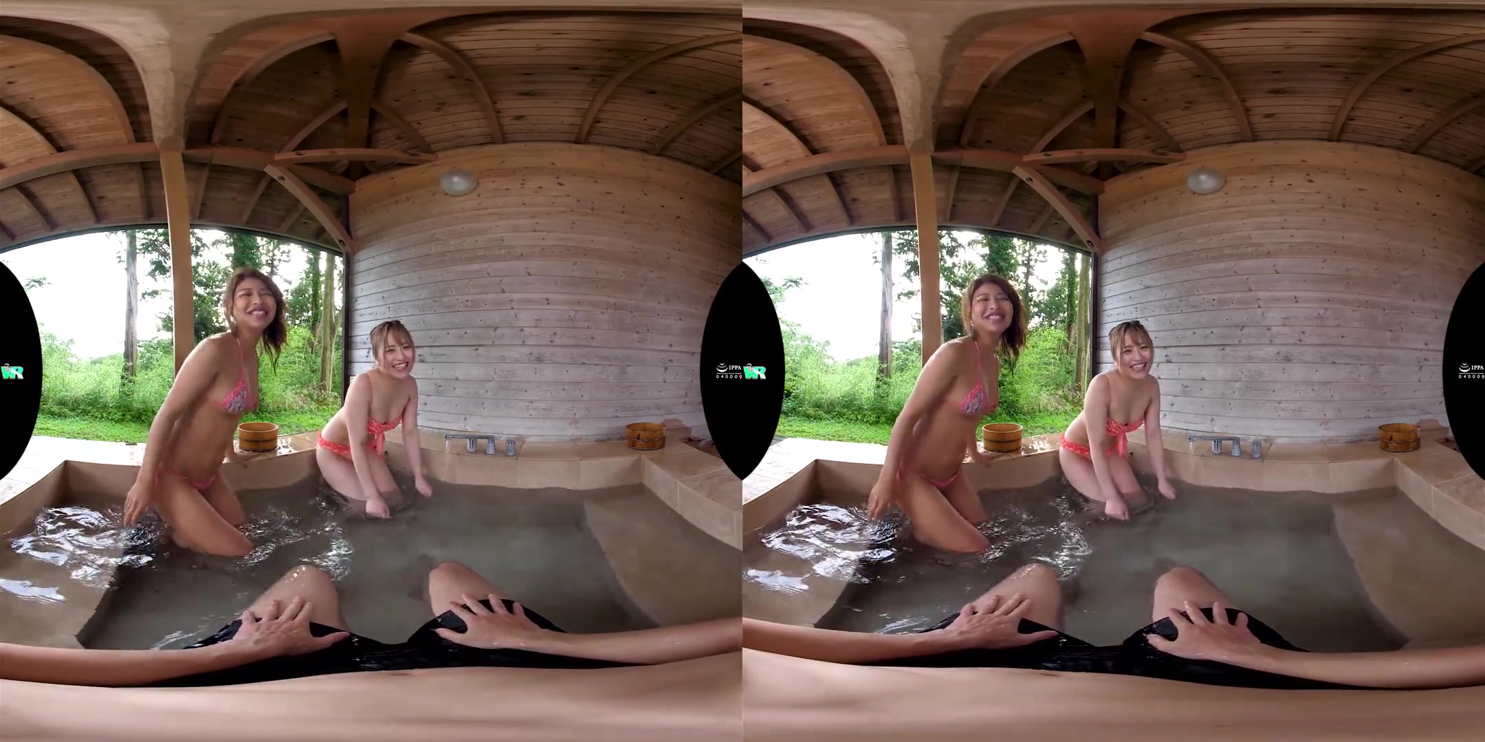 Double Blowjob From Two Babes in Swimsuits when I came to the Resort; Big Tits Japanese Babes in Bikini Oral Fun