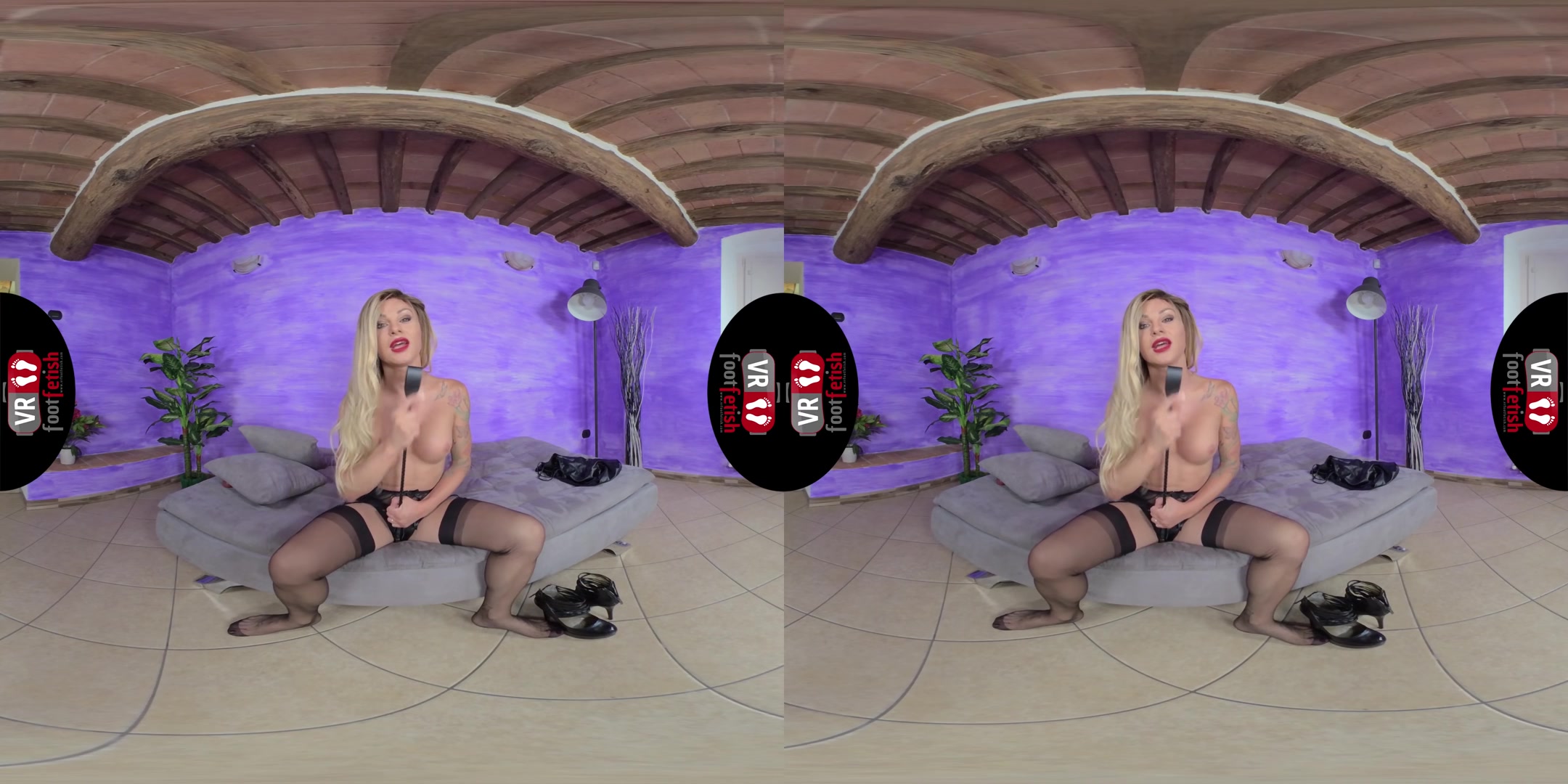 Sexy Mistress Noemi Blonde Teases You With Her Nyloned Feet - VRFootFetish