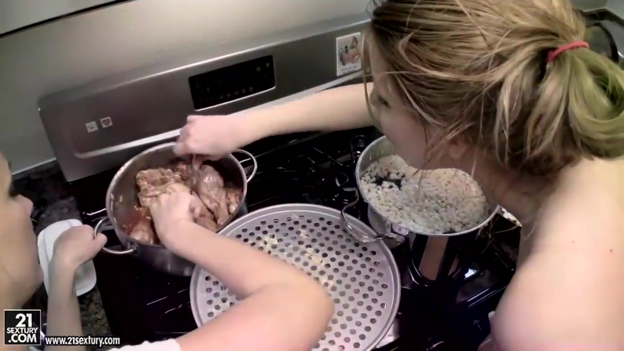 Cindy Hope and Sandy are cooking in the kitchen