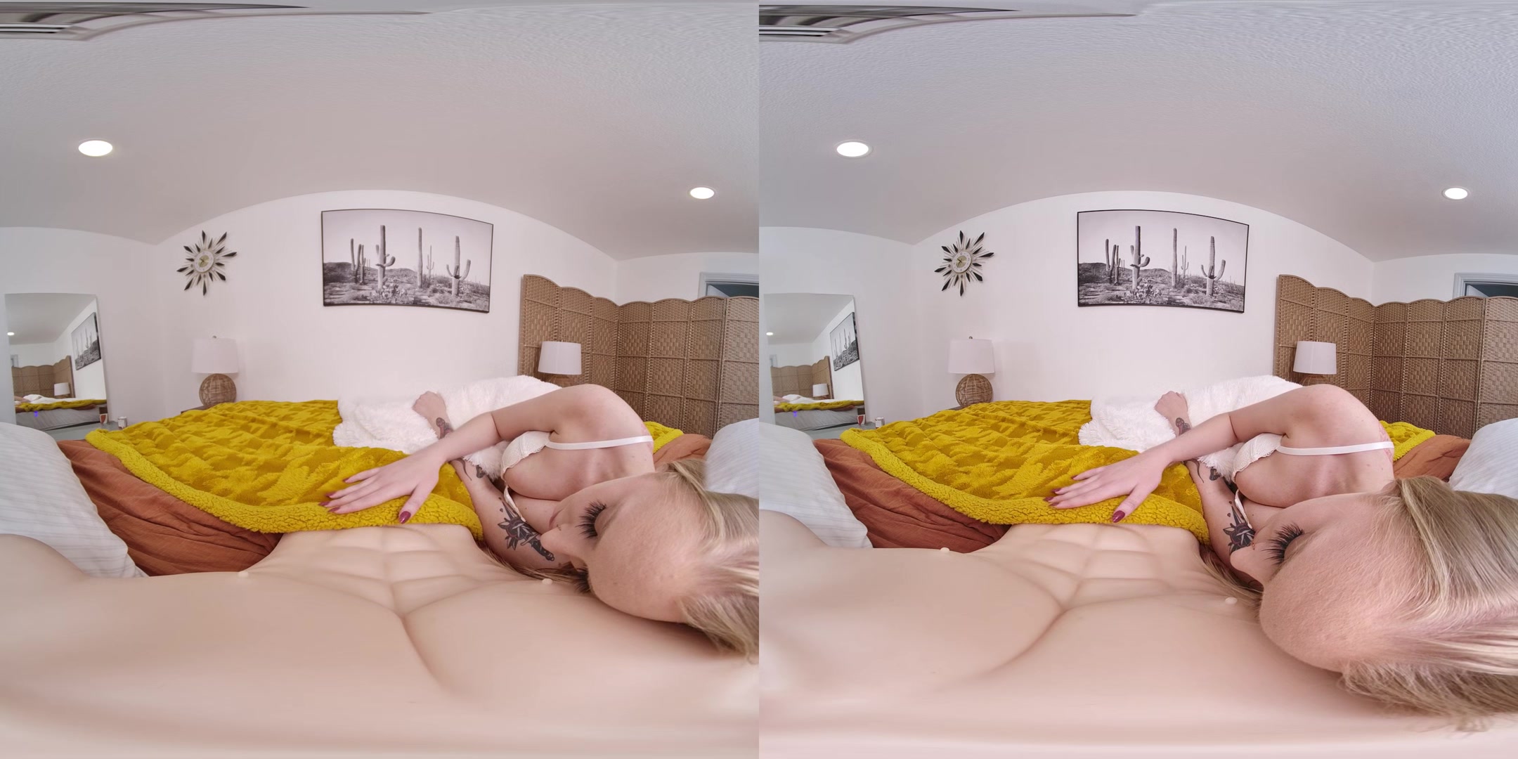 Beautiful blonde bounces her big booty on a sex doll in VR