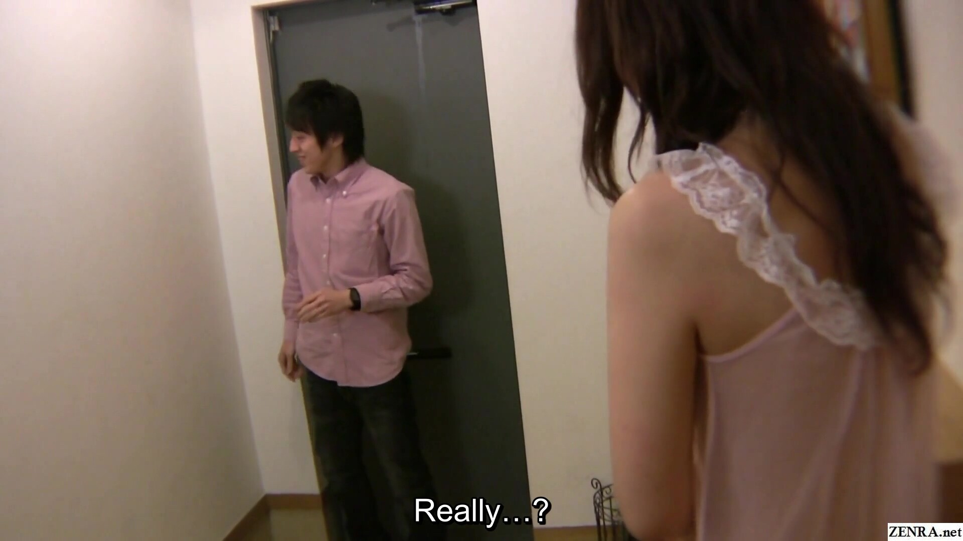 Bashful Japanese MILF answers door nearly naked leading to sex