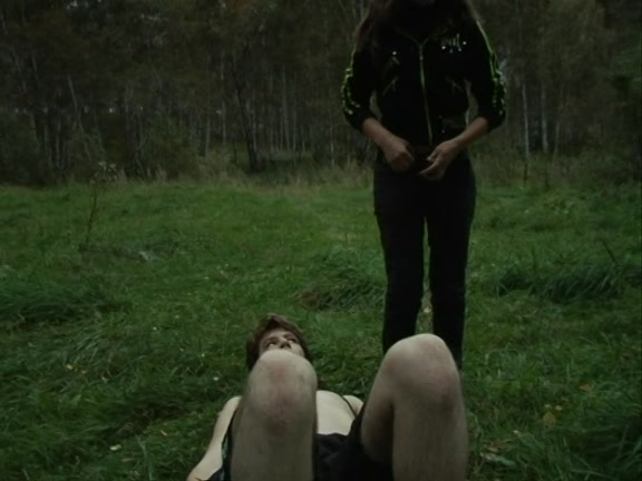 Face sitting femdom session in the woods