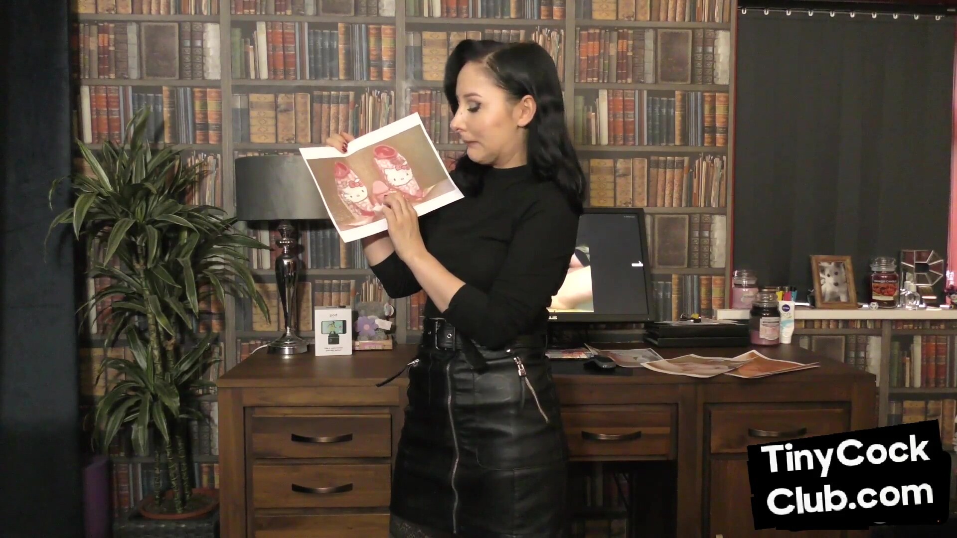 Solo SPH domina reacts while watching small cocks on pics