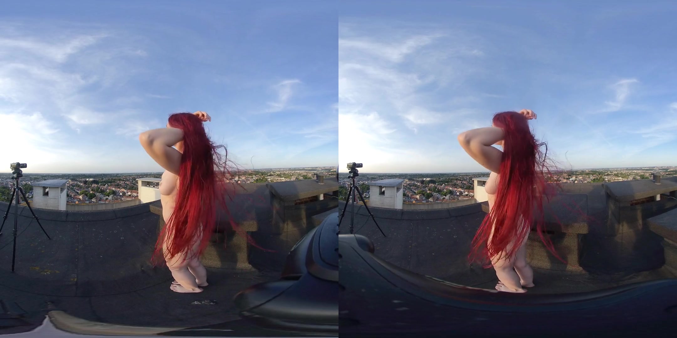 Lady - Photoshoot on a Rooftop - Redhead Naked Outdoors