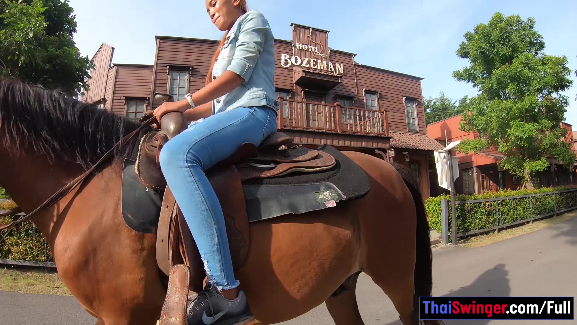 Riding a horse and fucked in a saloon with perfect ass Thai GF