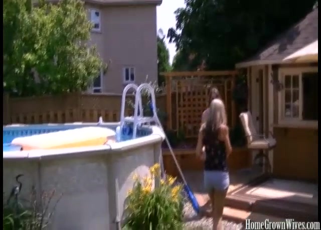 Busty blonde wife cheating on her husband with the new pool boy