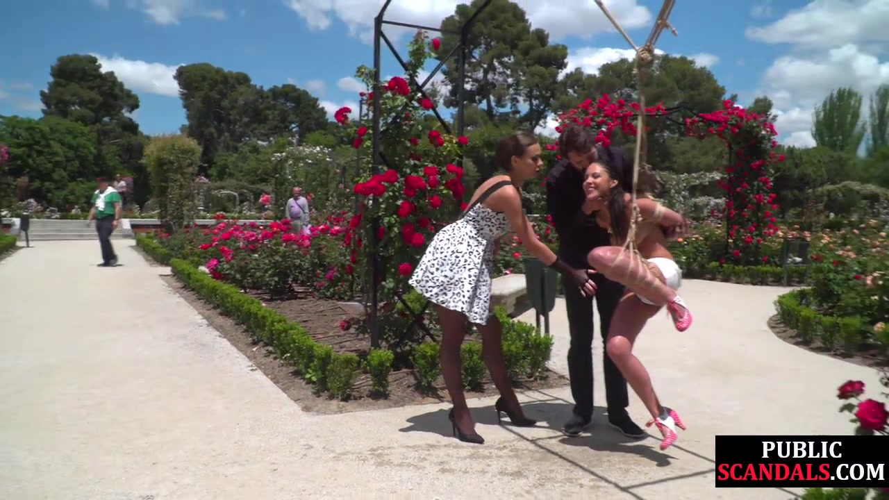 Preppy lady exposing her suspended sub in public