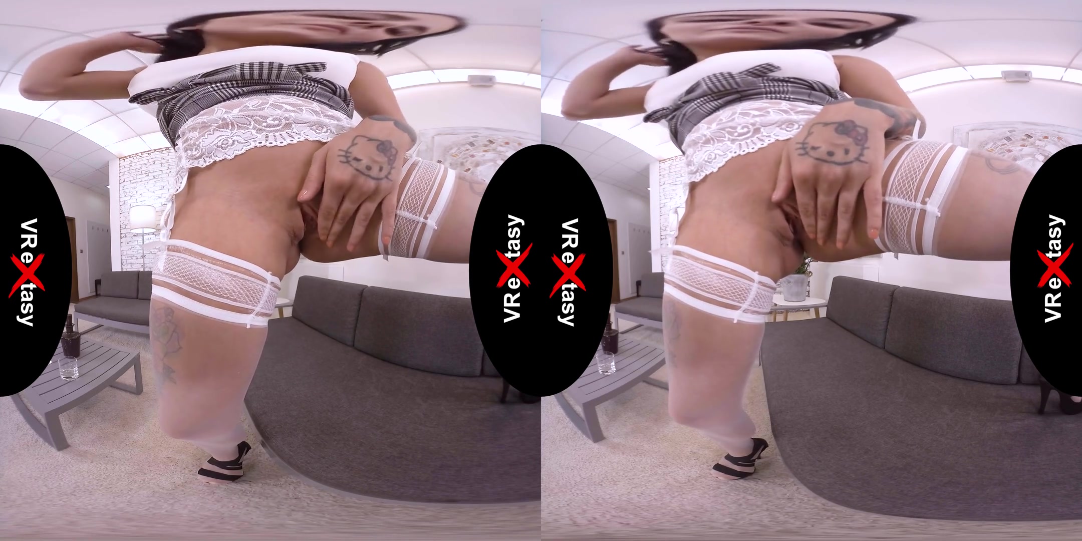 Barbie Esm - Solo in White Stockings - Big Tits Brunette Stripping and Masturbating