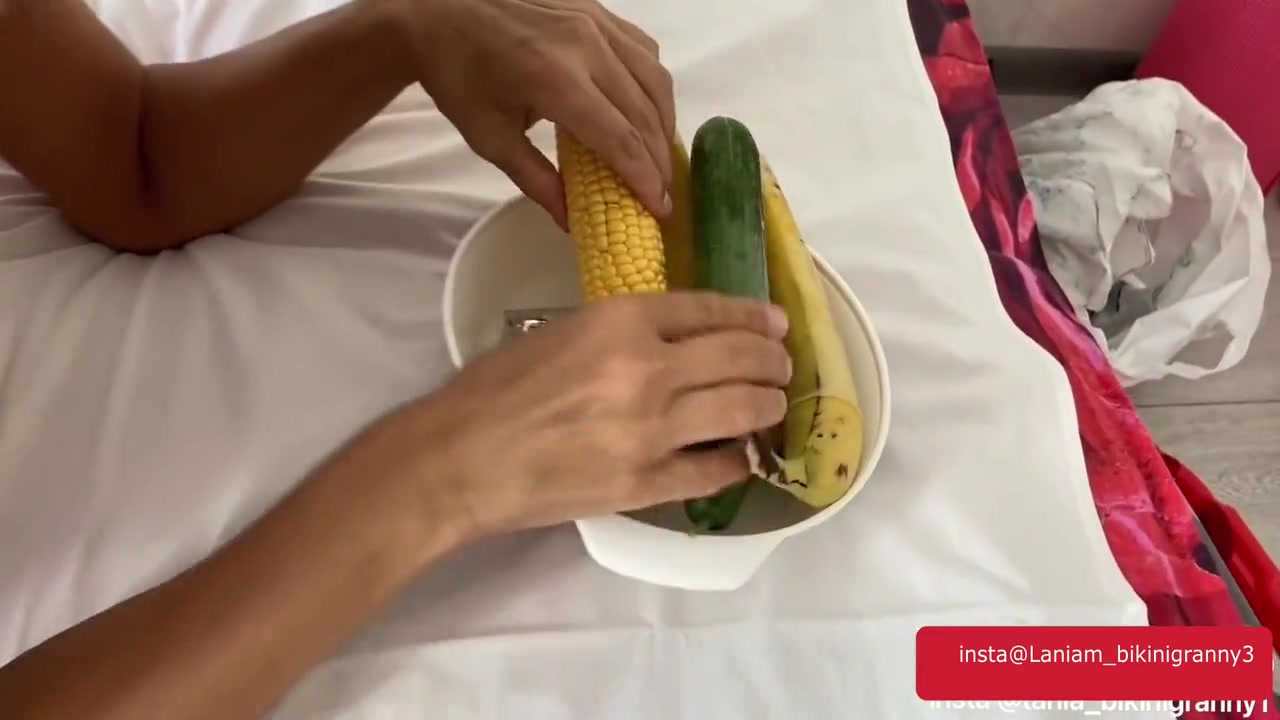Old Lady Pussy Insertion Banana Cucumber Masturbation Taboo Closeup