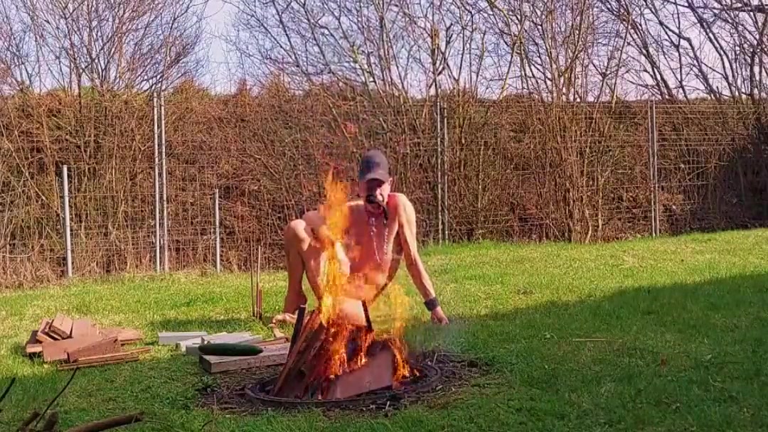 Totally Naked Gay Slave Slut Exposed In Penis Cage Outdoor Cucumber Fuck At The Campfire Bdsm 4 Min