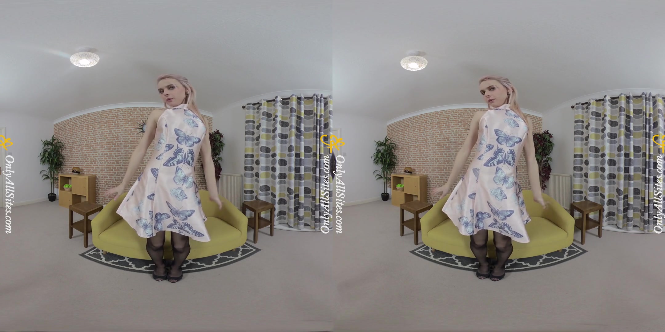 Chloe Toy - Butterfly Dress; Sexy Blonde Amateur Stripping on the Couch