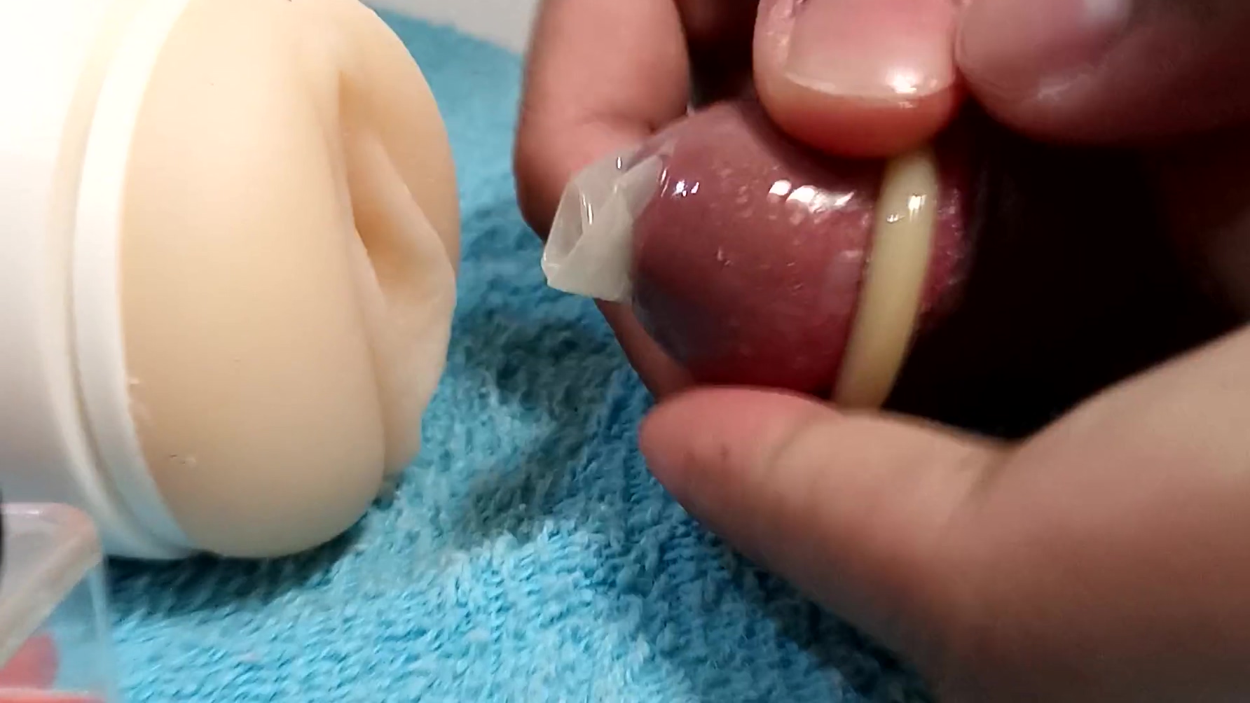 Fucking A Silicone Vagina With A Condom