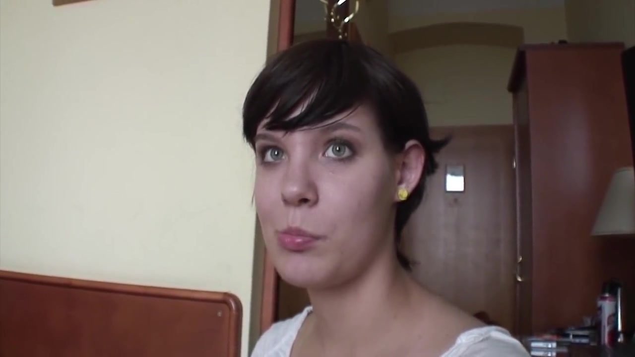 Short Haired German Girl Pleasing Her Shaved Twat With Her Glass Toy