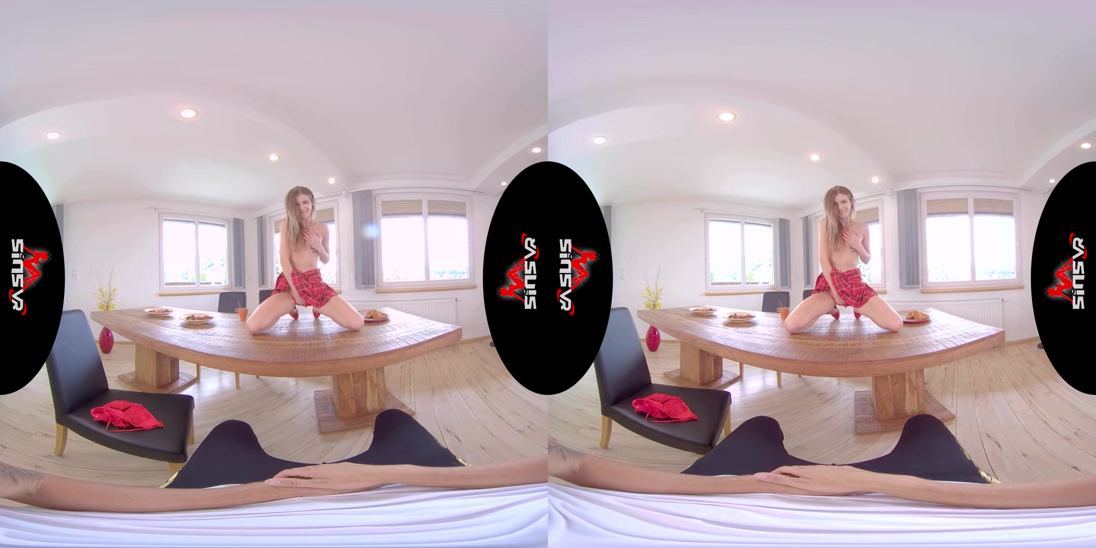 Sarah Kay - Breakfast; Redhead Solo Striptease Breakfast Table Kitchen Food Petite Small Tits Tall