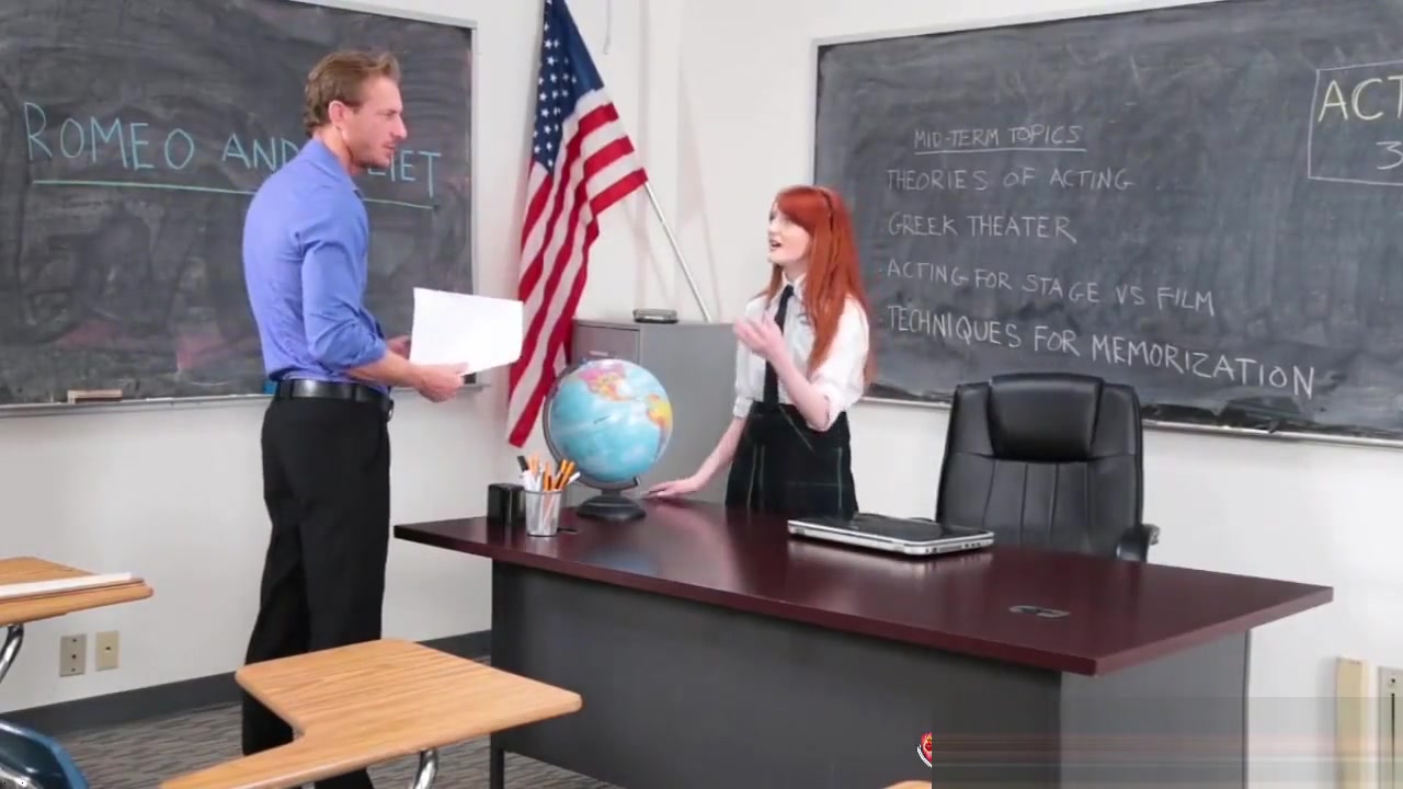 Slutty Redhead Spreads Her Tight Pussy For Teacher's Hard Cock