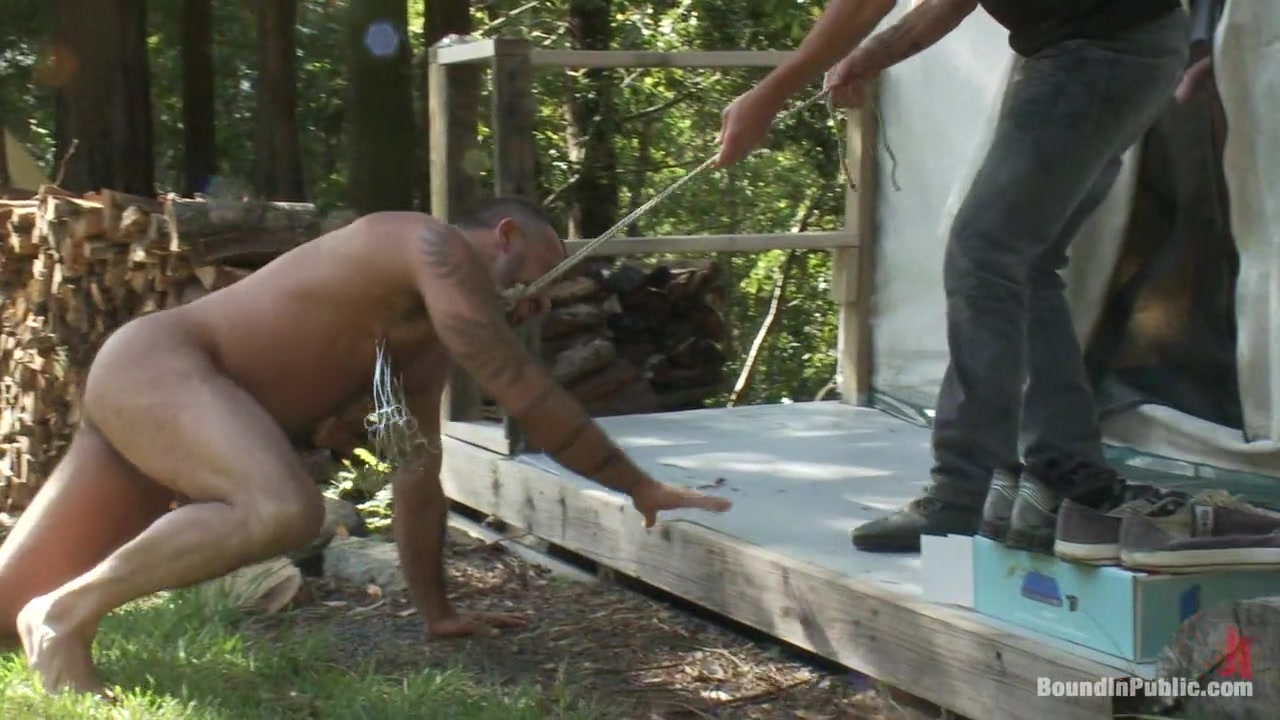 Horny men jump on a beefy jock and turn him into a sex slave at a campground.