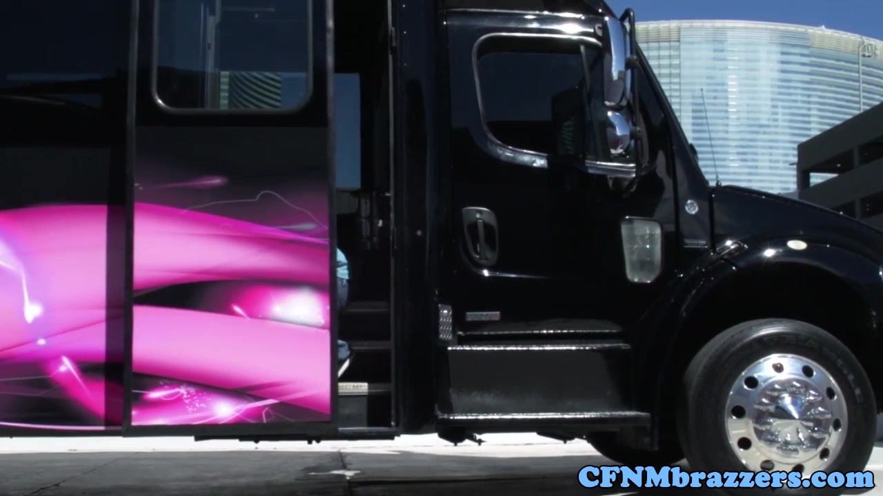 Busty cfnm femdoms cockriding on bus