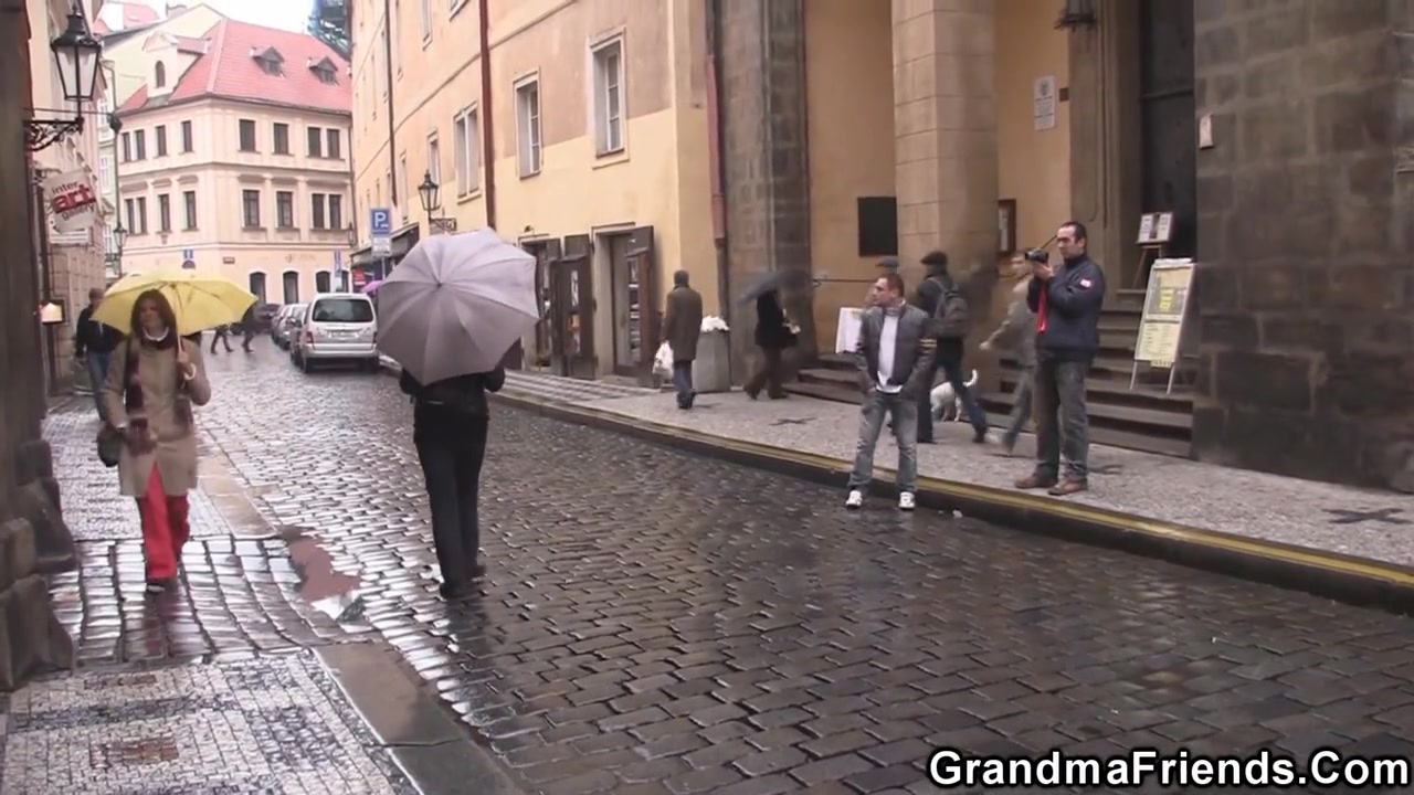 Two Friends Pick Up Old Granny From The Street
