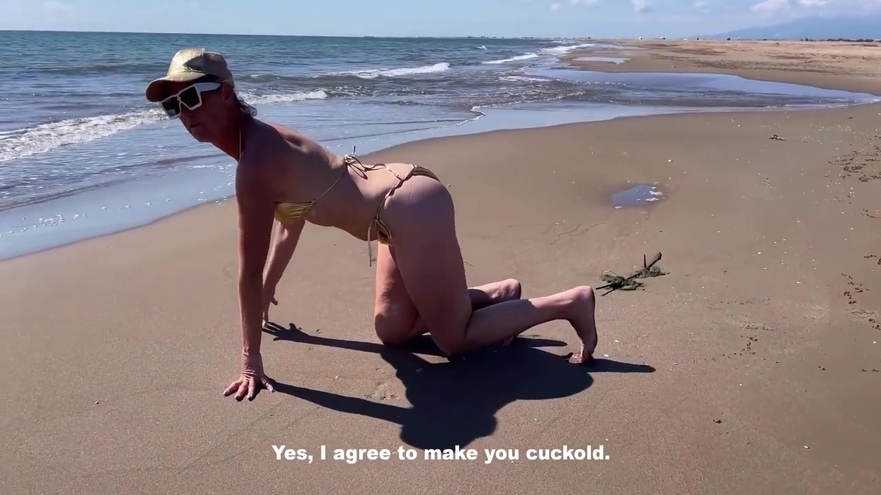 Slut Makes Fun Of Her Husband On The Beach - Hot Milf