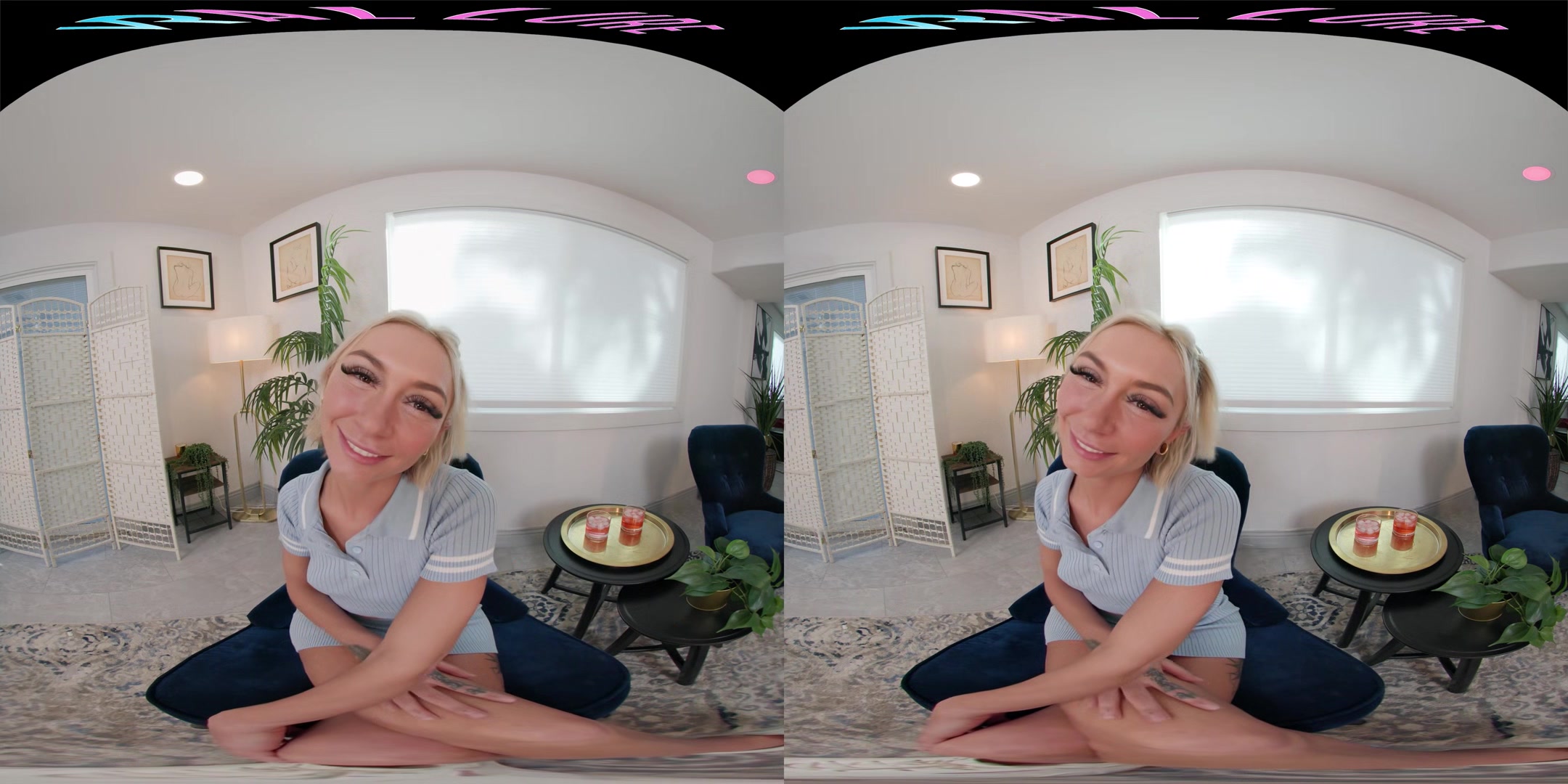 Petite blonde plays with her toys for you in VR
